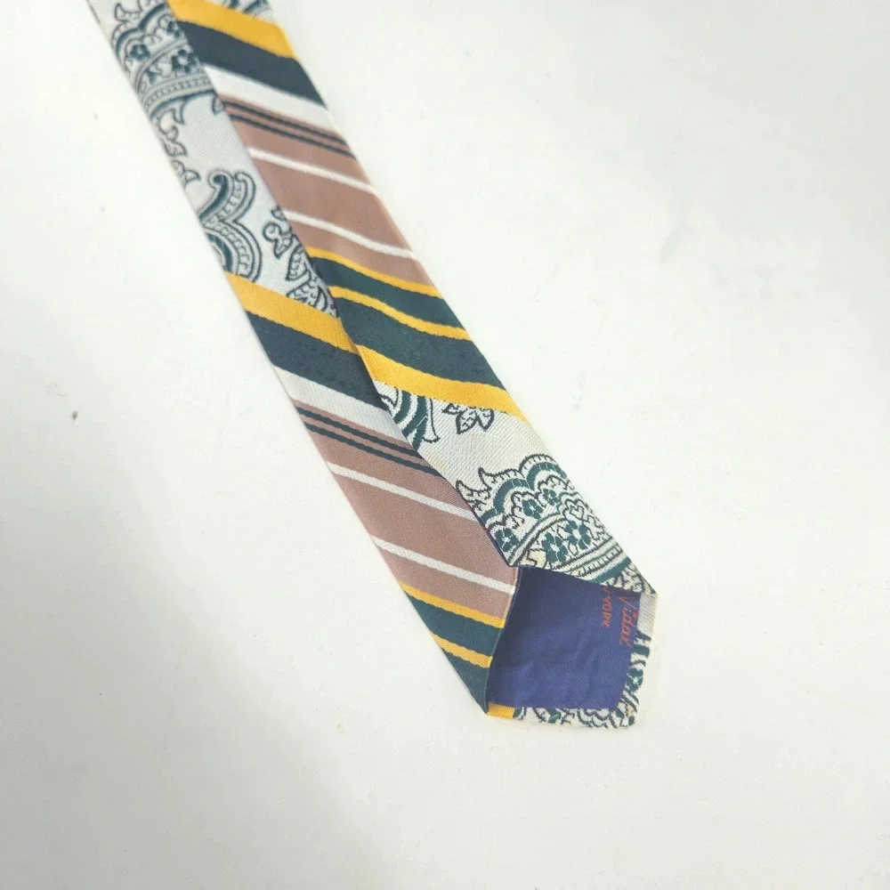 Vintage 70s/80s Jean‎ Claude Vidal Green Gold Mens Paisley Stripe Necktie USA